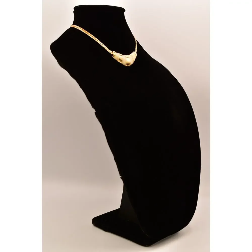 Napier Vintage Collar Necklace Off White Enamel Gold Tone Chain Signed 80s BinBE
